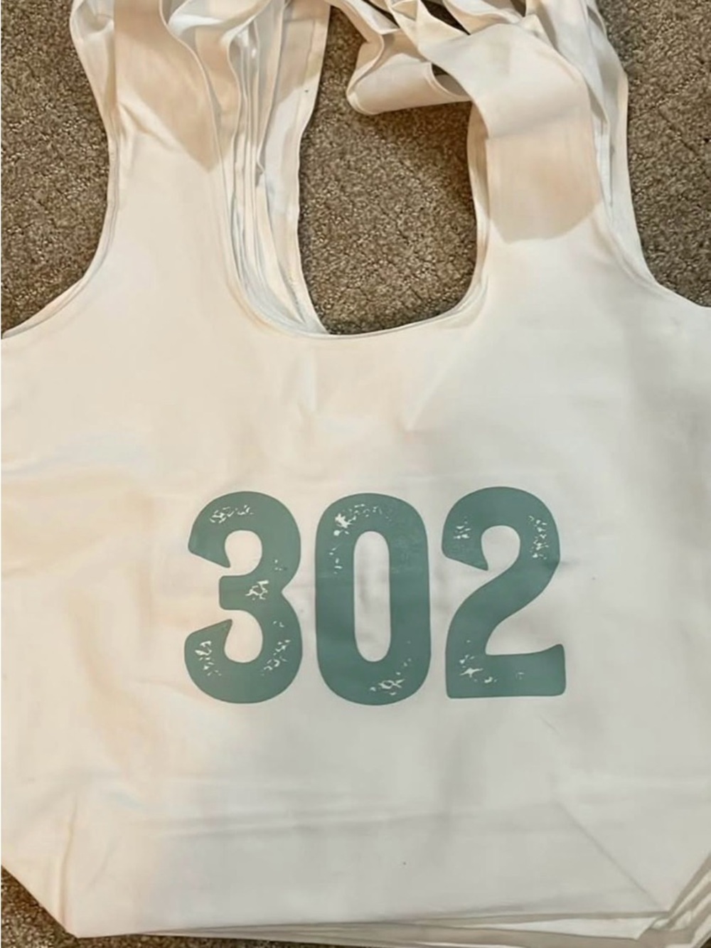 White Tote Bag with Mint Green "302" Print
